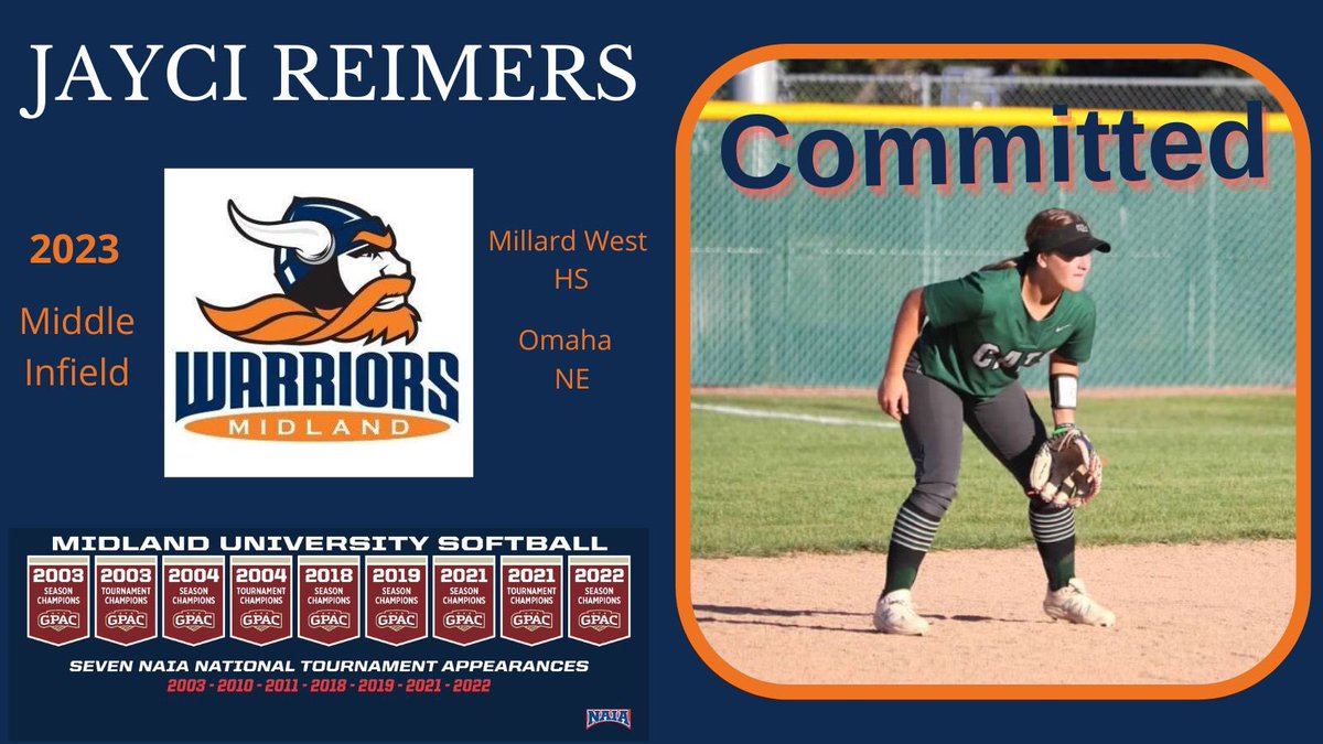 I am proud to announce that I have committed to Midland University to continue my education and softball career. I am so excited to start a new adventure and meet a lot of new people and learn new things! Go Warriors!! <a href="/MidlandUSB/">Midland Softball</a> 💙🧡