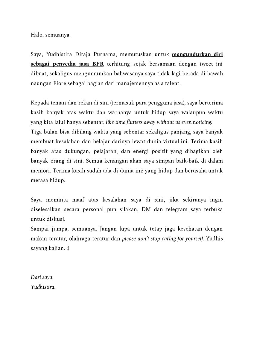 entersections's tweet image. ㅡ A farewell.

Terhitung sejak tanggal 1 September 2022, saya memutuskan untuk tidak lagi berada di bawah naungan @restilient dan mengundurkan diri sebagai penyedia jasa karena beberapa alasan personal yang tidak bisa saya bagikan. Terima kasih banyak, semuanya.🍃