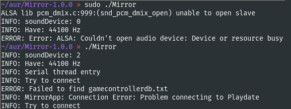 scizzxorz's tweet photo. @playdate I can't get Mirror to work on Linux - any suggestions? I found two forum posts but the solutions didn't work on my distro :( https://t.co/WNp3SXF0jG