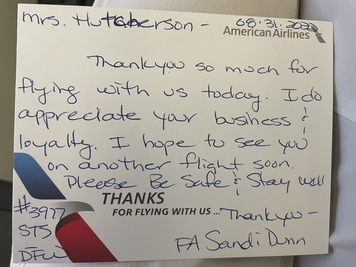 Kkhutcherson's tweet photo. @AmericanAir Another shout out to great customer service! Thank you Sandi! https://t.co/chR9q6aL5I