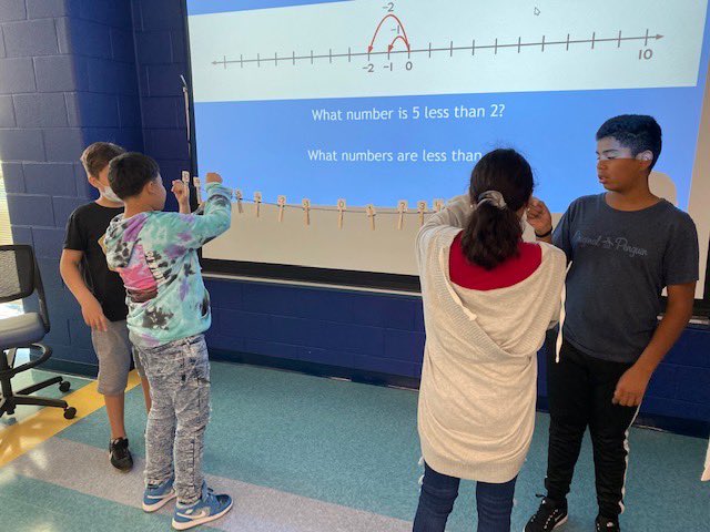 A tangible number line students can move to make sense of integers! Thank you, Ms. Hazelwood, for making math come alive and increasing student engagement! #clotheslineintegers #everyoneisaMATHperson #HuskyPERSISTENCE