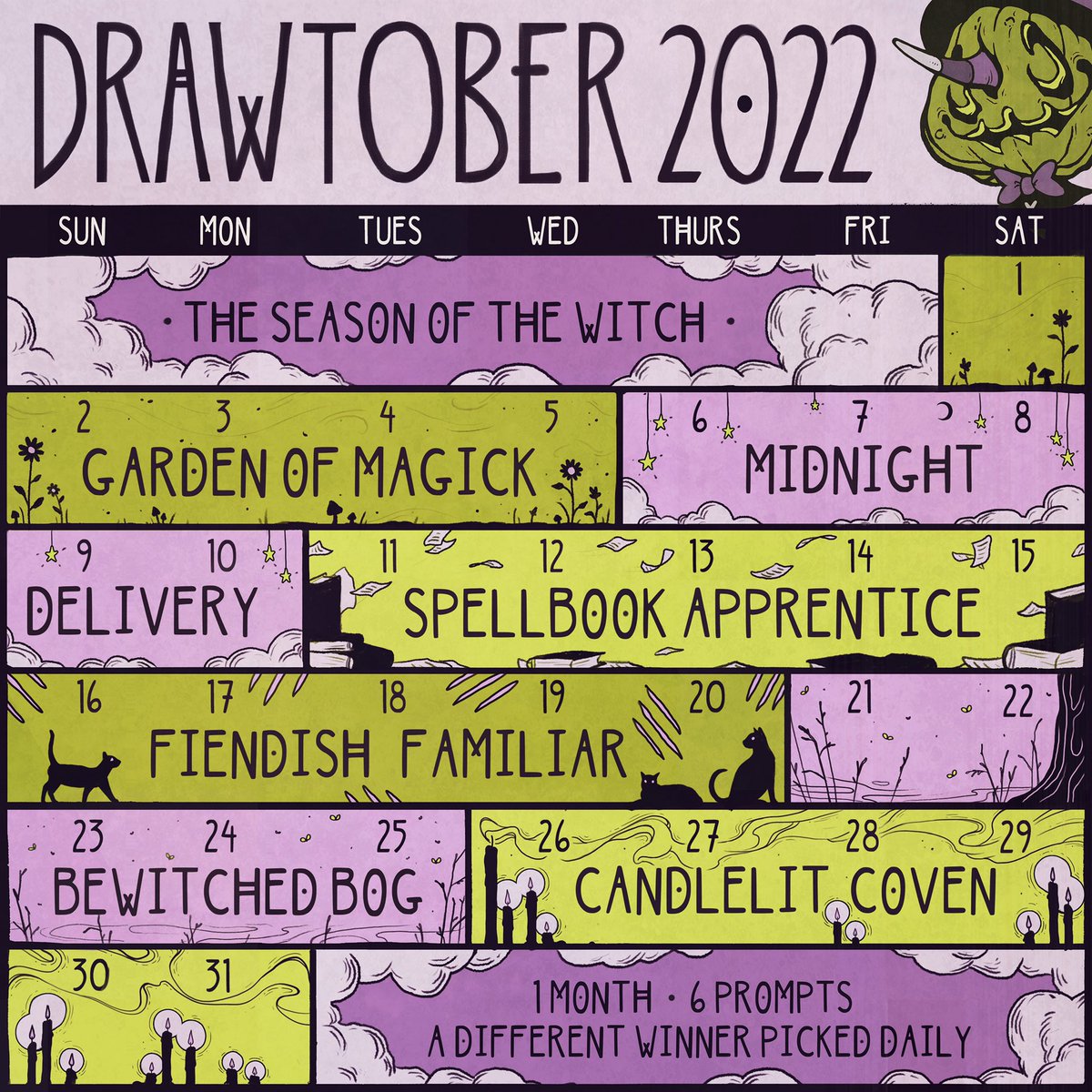 Drawtober 2022 Calendar · The Season of the Witch · 🕯