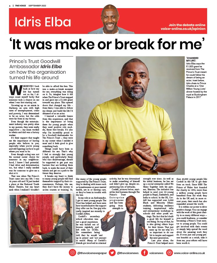 🚀'It was make or break for me' Idris Elba @idriselba writes about how the @PrincesTrust gave his career a critical early boost. 3/