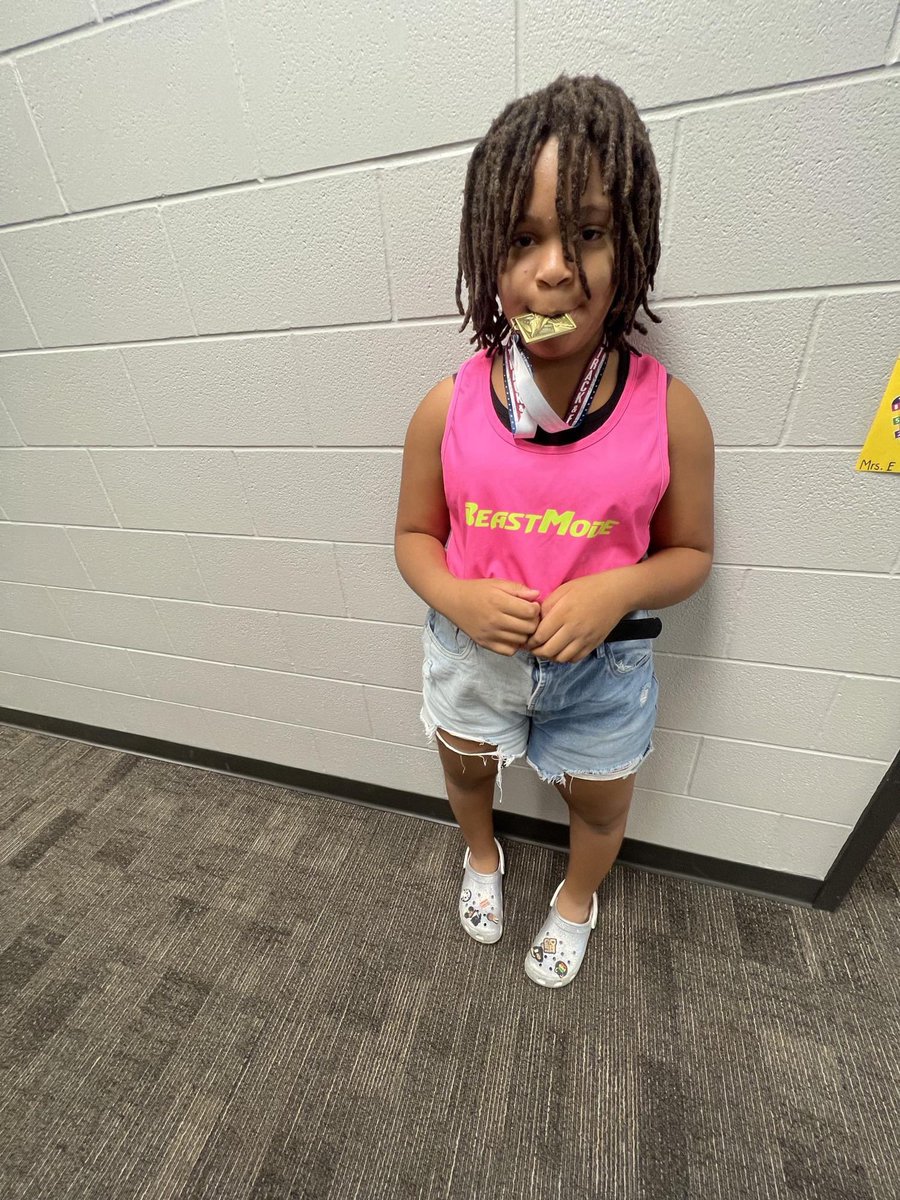 MrsReid18's tweet photo. My little wildcat sporting her team shirt and 1 of many of her 1st place medals. This AAU Junior Olympian shot put thrower was excited for #HECelebrateMe day https://t.co/KzRxSAvFAZ