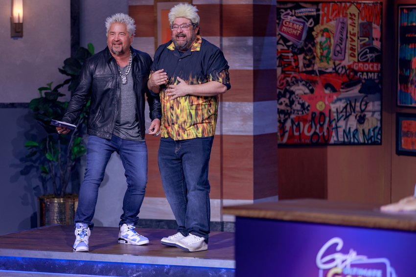Caption THIS!! <a href="/GuyFieri/">Mayor Guy Fieri</a> <a href="/bibbymoynihan/">Bobby Moynihan</a> #GuysUltimateGameNight