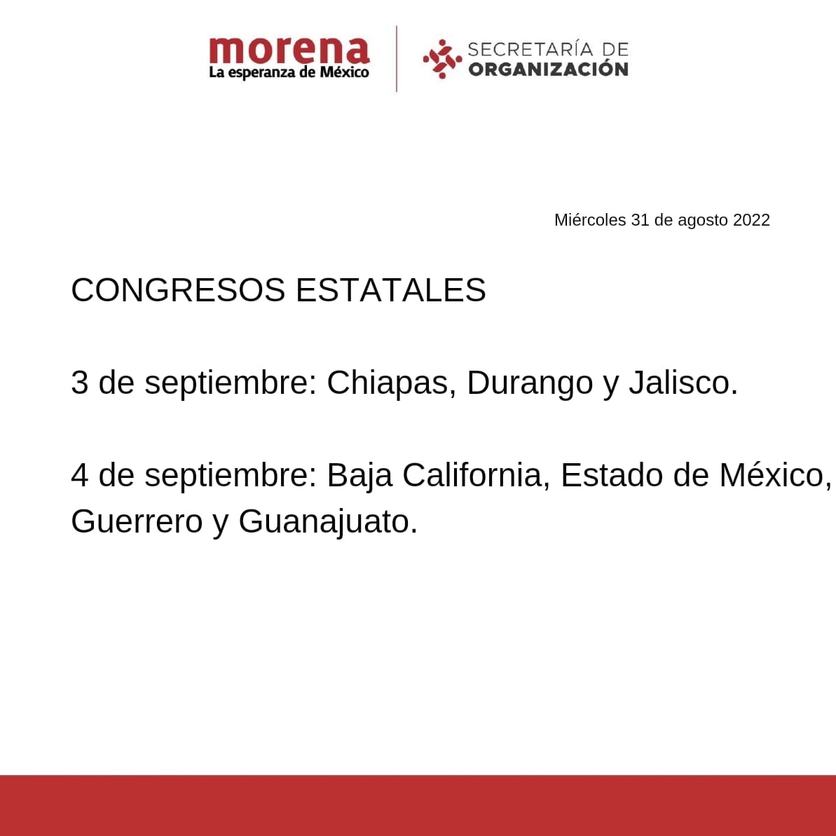 🔴 AVISO por el que se da a conocer la celebración de los Congresos Estatales del próximo 3 y 4 de septiembre.