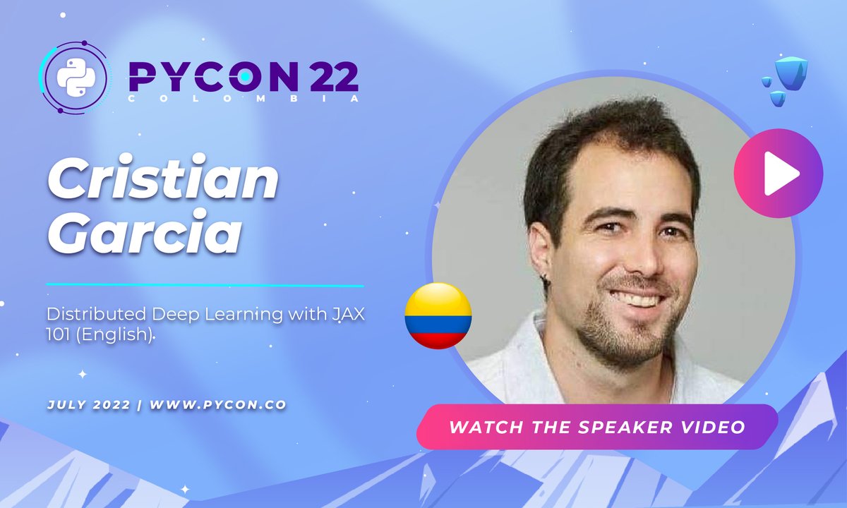 pyconcolombia's tweet image. Watch the video of Cristian García @cgarciae88, he teaches us about &quot;Distributed Deep Learning with JAX 101&quot;

youtu.be/cTApvCsuRbs

Social Networks:

Github: github.com/cgarciae
LinkedIn: linkedin.com/in/cgarciae/

#PyconColombia2022 #Online #Julio #Programacion #Programming