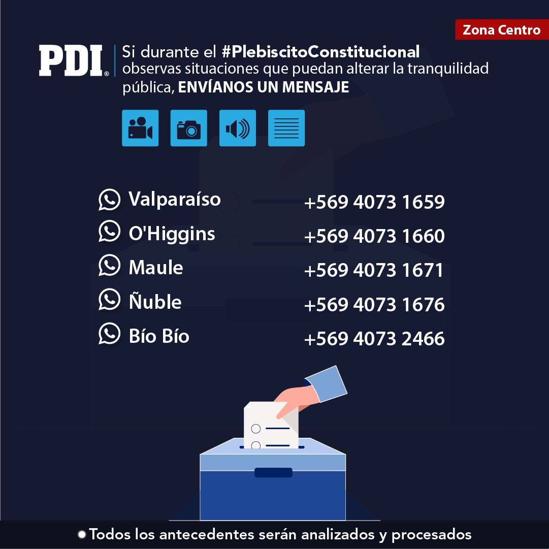 SaraJAbarcaB1's tweet photo. Para todos los #ApoderadosPorElRechazo que defenderemos los votos este 4 de septiembre! Aquí van los números de la #PDI por si vemos algún disturbio! https://t.co/hql7YQna7O
