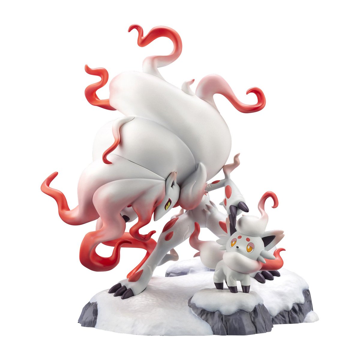 pokejungle's tweet photo. Need a spooky new Pokémon display piece for your collection? This Hisuian Zorua and Zoroark figure is as beautiful as it is striking! Currently available for pre-order through the Japanese Pokémon Center with July 2023 shipping date! About $160 USD with current exchange rate https://t.co/CE5XIfMaRA