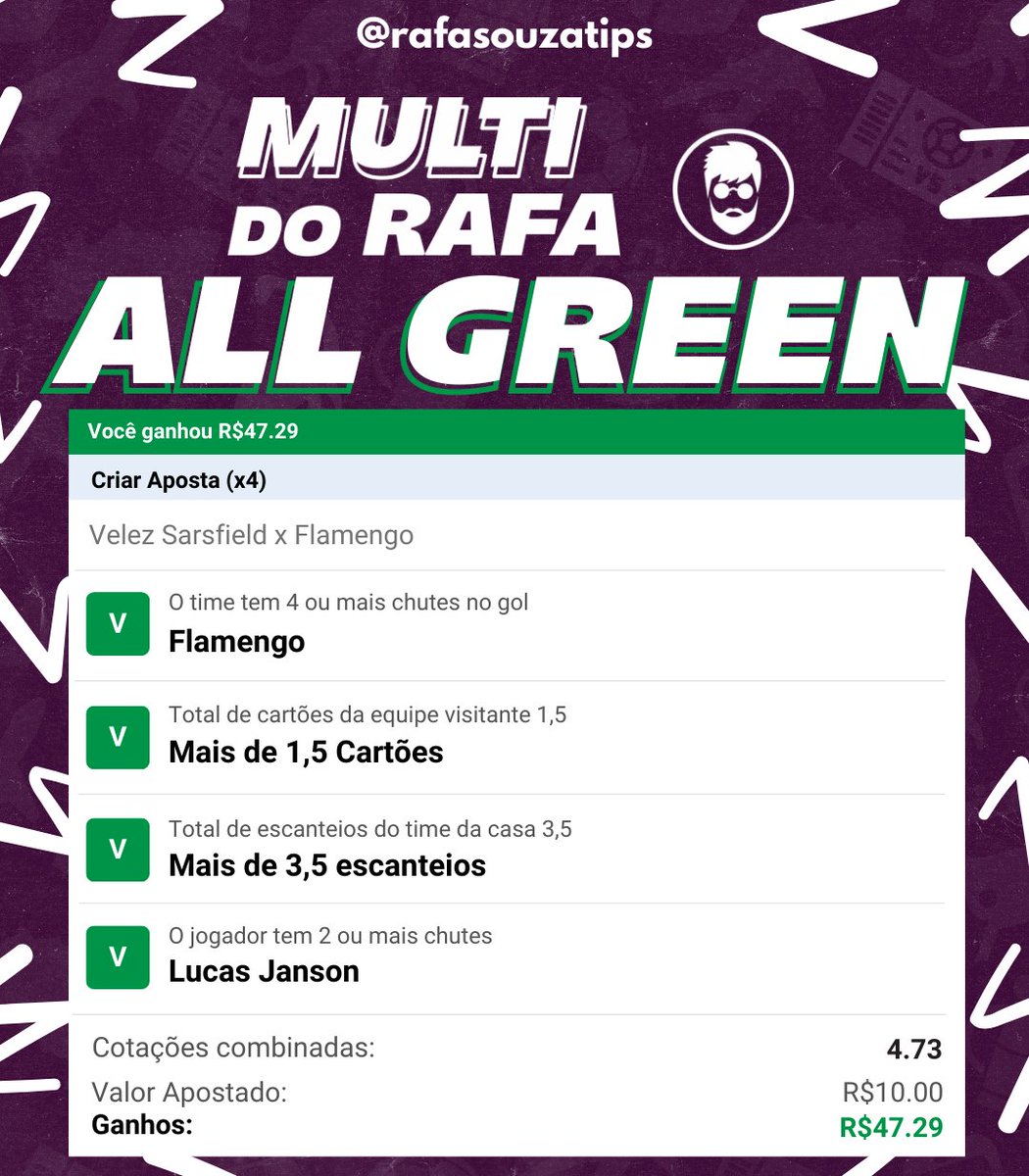 RafaSouzaTips's tweet image. 𝗔𝗔𝗔𝗔𝗔𝗟𝗟𝗟𝗟𝗟𝗟𝗟𝗟 𝗚𝗥𝗘𝗘𝗘𝗘𝗘𝗘𝗘𝗘𝗡𝗡𝗡𝗡 𝗡𝗔 𝗠𝗨𝗟𝗧𝗜 ✅

ODDS 4+ PRA FECHAR A NOITE DE LIBERTA!!!

DÁ O LIKE/RT QUEM VEIO E JOGA O CUPOM NOS COMENTÁRIOS PRA GERAL VER 💪