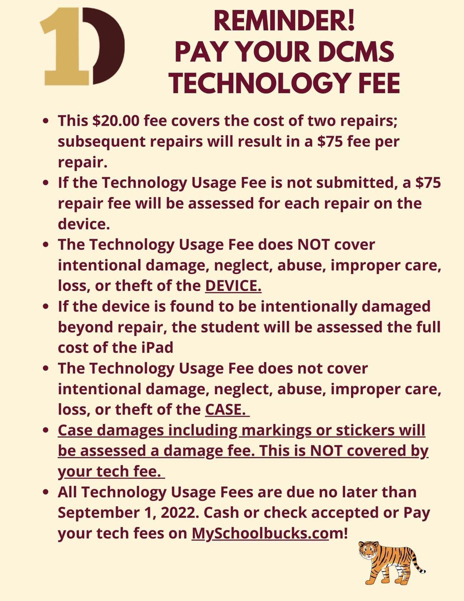 Reminder! All technology fees@for DCMS STUDENTS are due tomorrow!