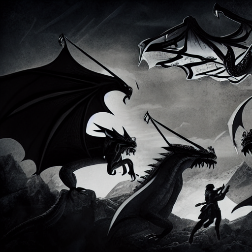 I know this has been done a bunch, but whatever. Dragon sketch from Mr 7 passed once through #stablediffusion to get a headless dragon then passed through again with "dragon in front of a castle with knights and archers running away from it, dramatic and exciting"