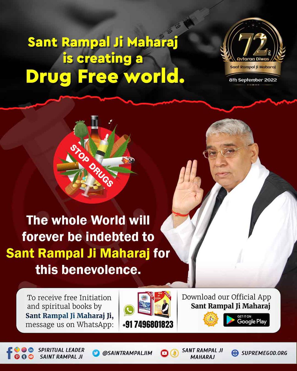 Archana_dasi_B's tweet photo. #महान_परोपकारी_संतरामपालजी
Sant Rampal Ji Maharaj is creating a Drug free world.
#परोपकारी_महान_संतरामपालजी https://t.co/rV4rdx9xz4