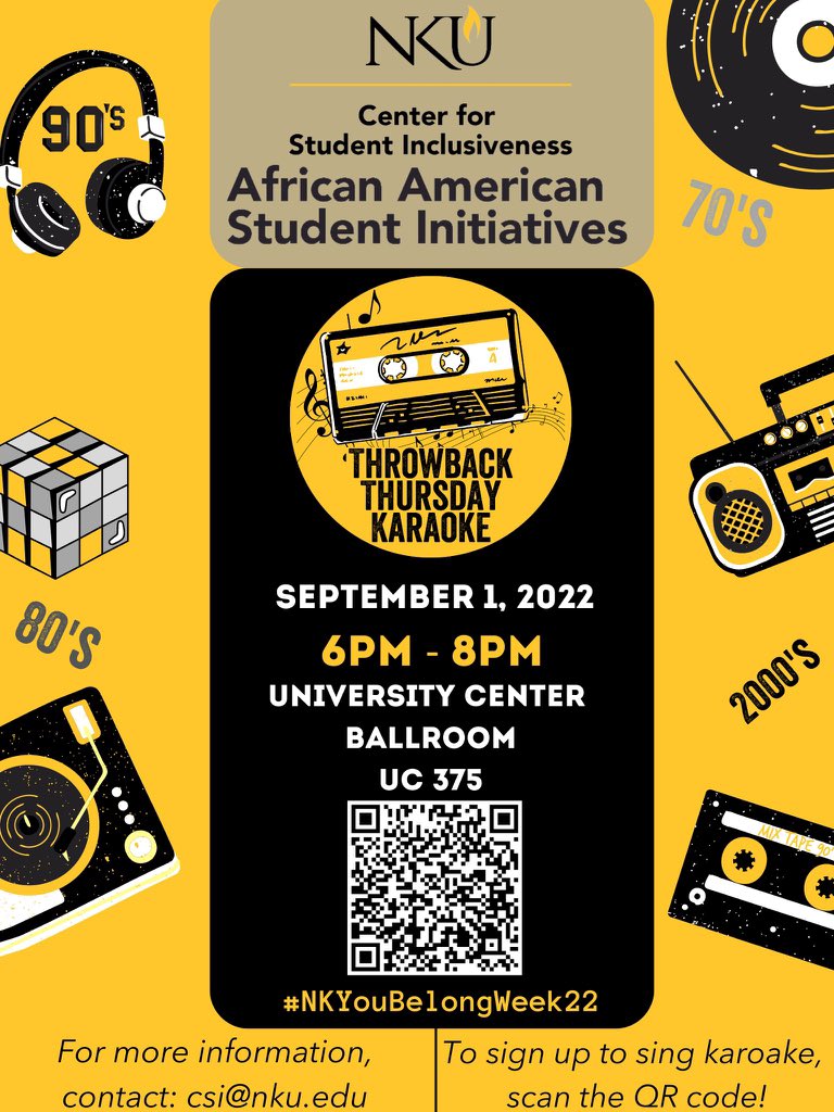 NKU_AASI's tweet photo. Don’t forget to join us for #ThrowbackThursday #Karaoke tomorrow! Let’s pack the house with a good time! Grab a friend or 2 and show what you can do!

@nku_aasi  @lsi_nku @lgbtqnku @nkurocks2k22 @nkulamp 
#NKYouBelongWeek22 https://t.co/NnkQ2VPWhj