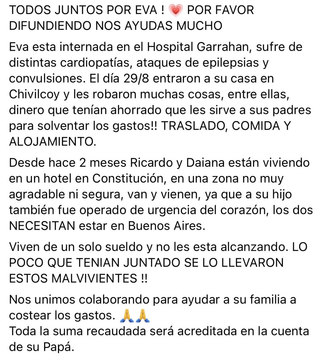 GonzaAbalos's tweet photo. Hola gente. Hoy les pido que difundan la historia de EVA. Tenemos que darle una mano a los padres, que no la están pasando del todo bien. En el segundo twitt copio los datos bancarios. RT!!!! https://t.co/RcSX3lhI9e