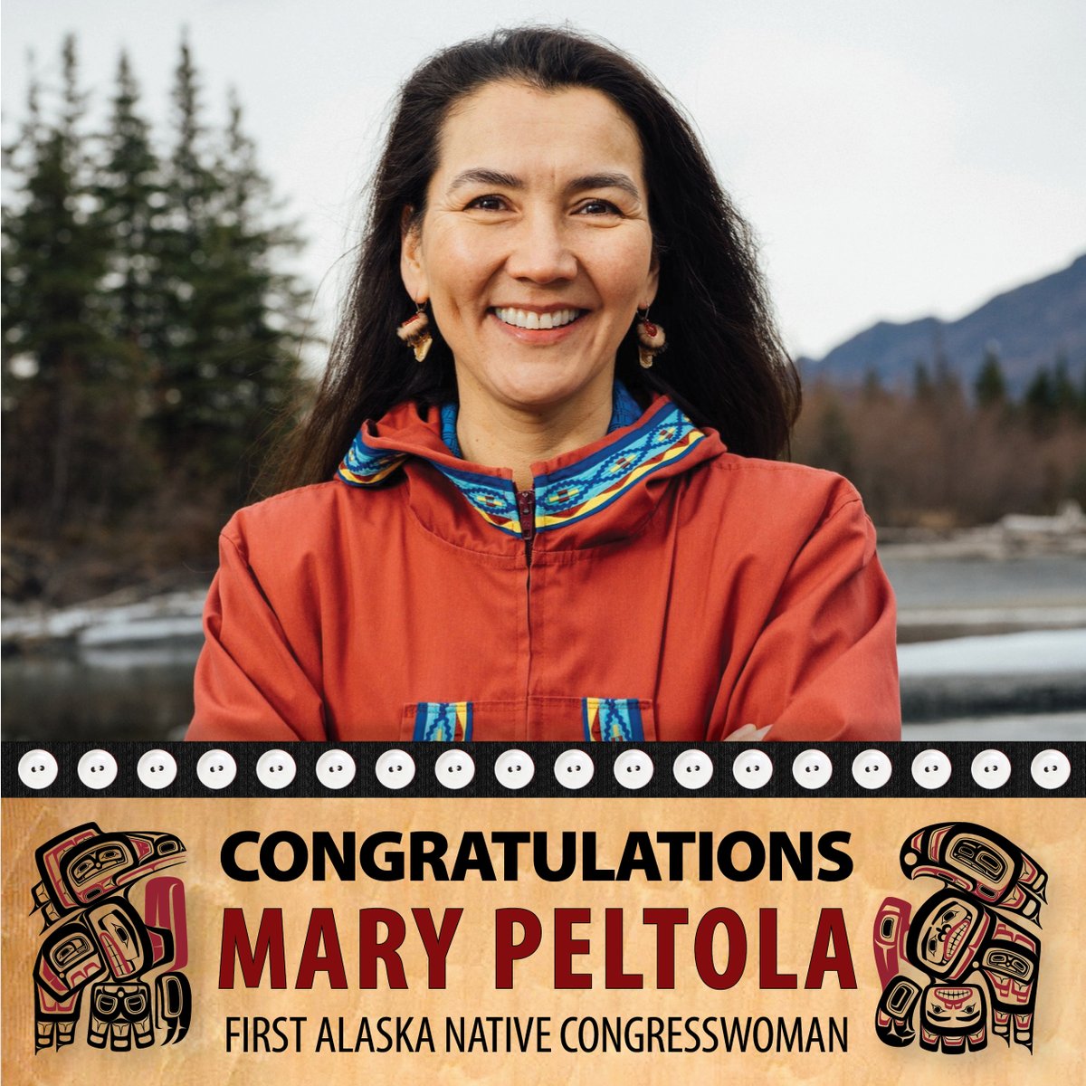 tlingithaida's tweet photo. “This is a historic moment for our state and Alaska Native people. Mary will not only be the first Alaska Native to serve in the U.S. Congress representing Alaska, but the first female to fill Alaska’s only U.S. House seat.” –Tlingit &amp; Haida President Chalyee Eesh Peterson https://t.co/Nz8YVGb9i3