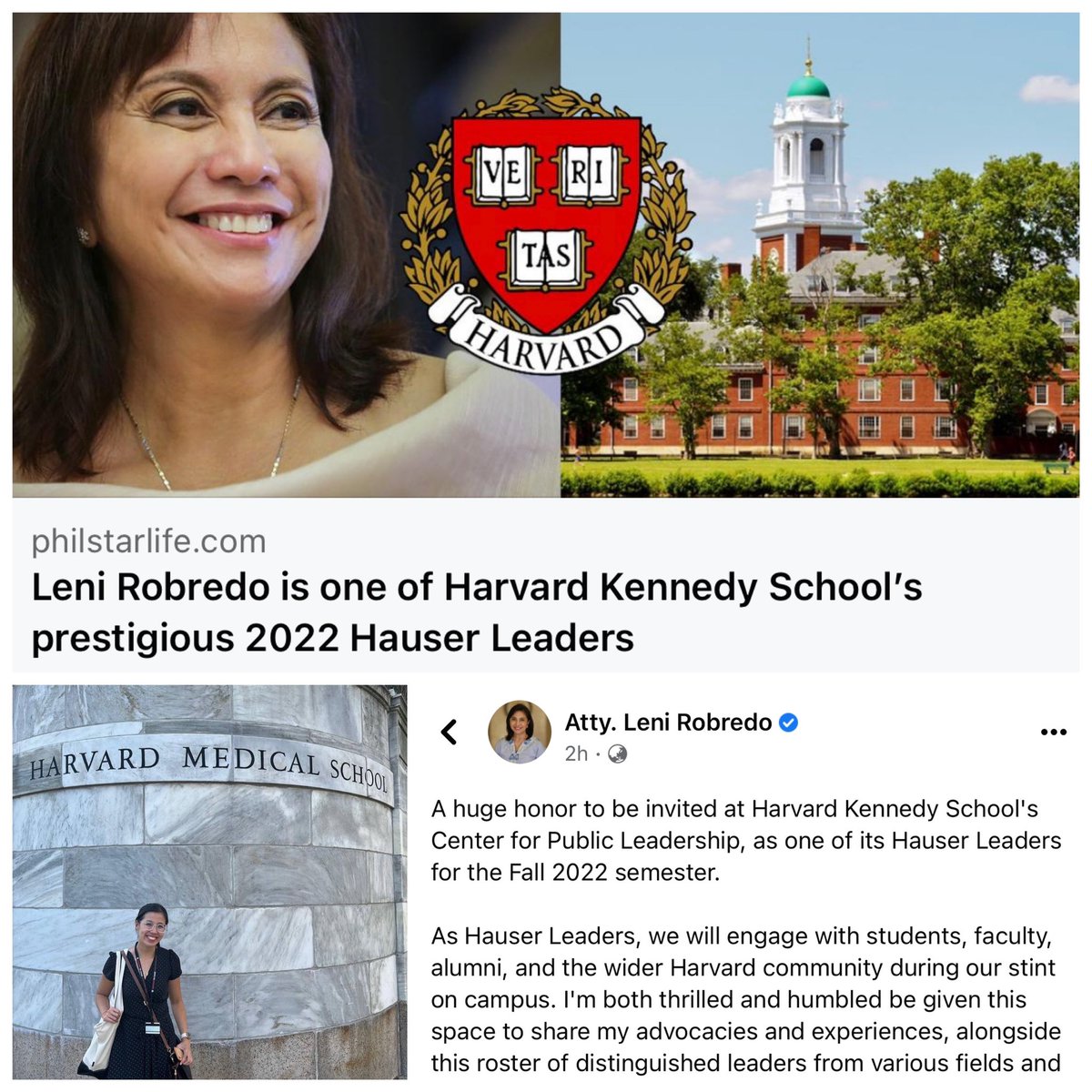 Si Leni magha-Harvard. Si Doc Tricia nasa Harvard. Si Aika graduate ng Harvard. And they call her “madumb”? Nahiya naman ang Harvard.