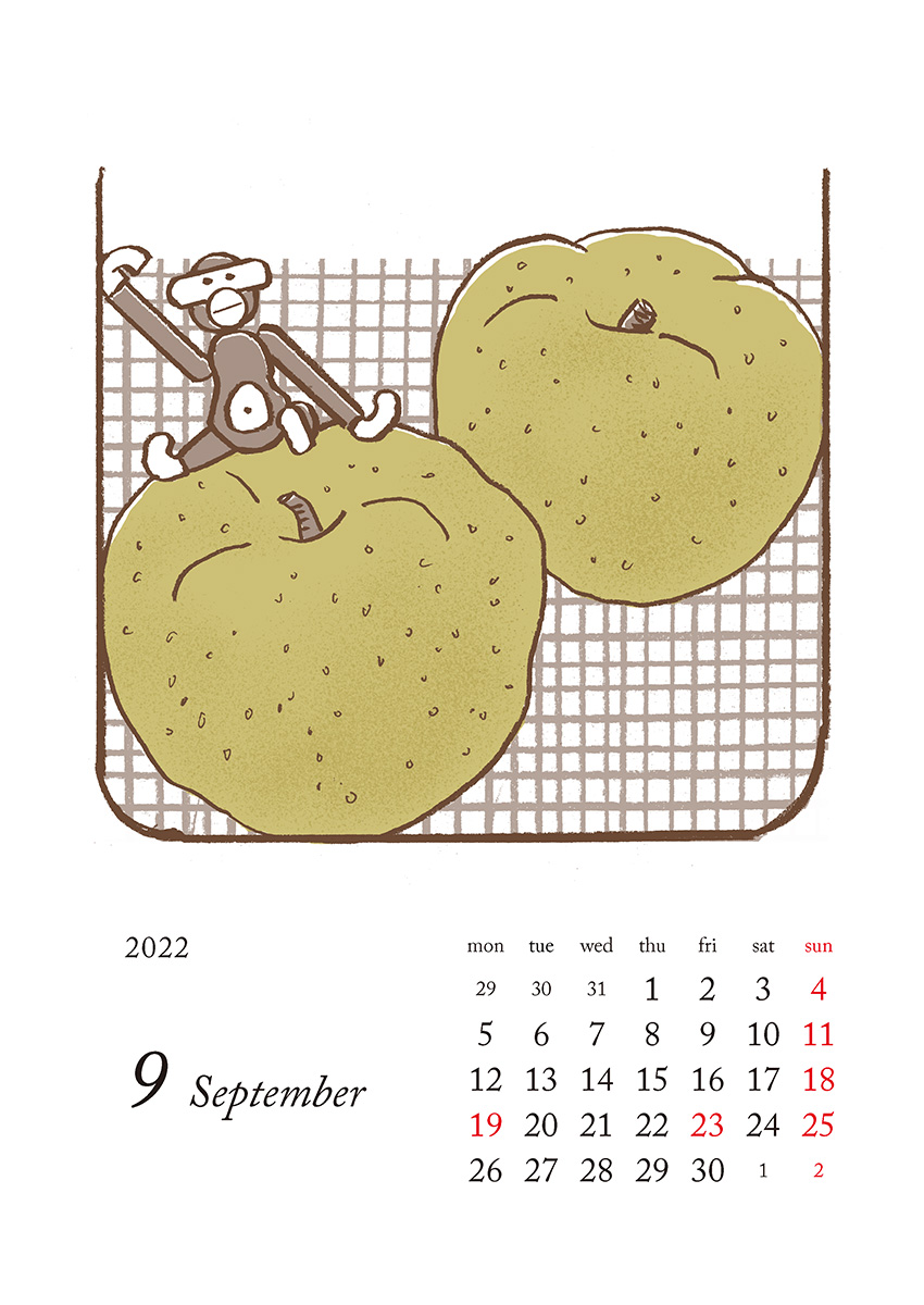 今日から9月。梨食べたい。#soda_m #illustration #illustrator #art #drawing #painting #calendar #カレンダー 