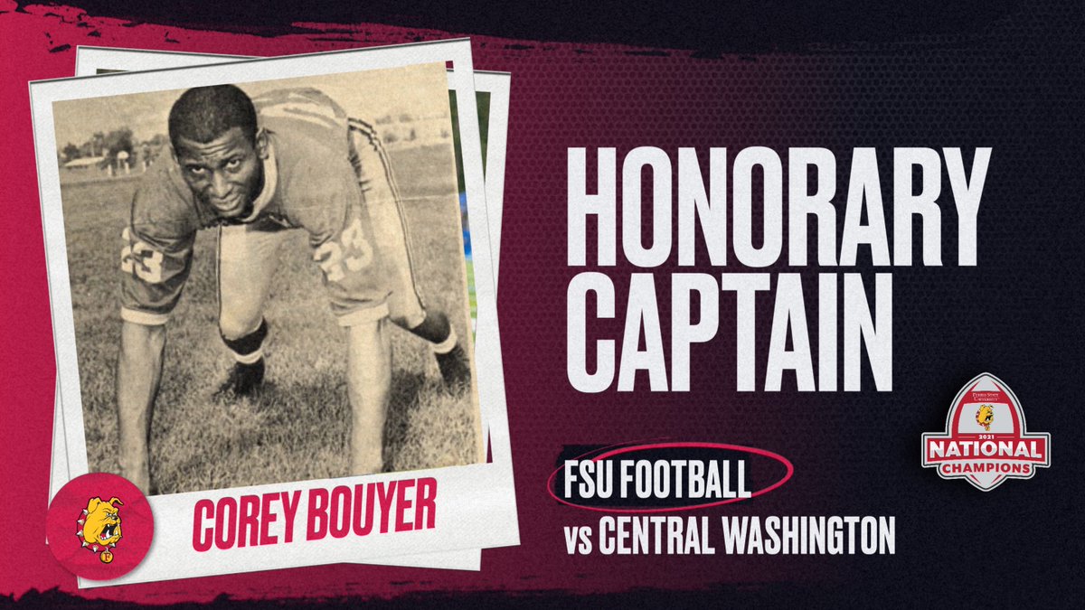 FerrisFootball's tweet photo. HONORARY CAPTAIN! One of Ferris State's greatest athletes of all-time, former NAIA National Champion &amp; Bulldog Athletics Hall of Famer Corey Bouyer, will be the honorary captain for Thursday night's season opener! He ran track &amp; played on FSU's unbeaten 1968 football team! https://t.co/1hvy48gw4a