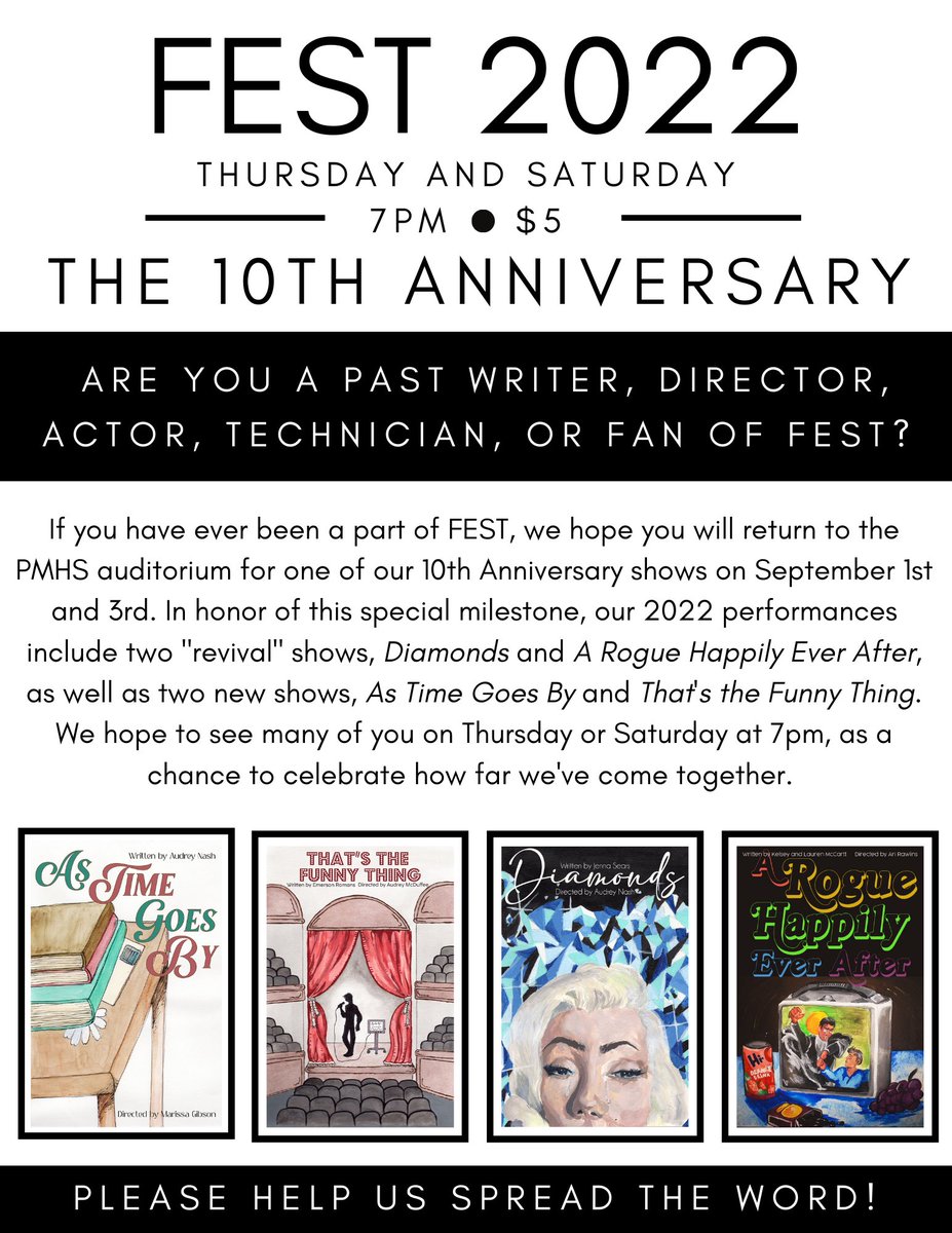 I’ll try this again without the mistake! FEST ALUMNI, WE WANT TO SEE YOU! #FESTis10 (Everyone else, too…)