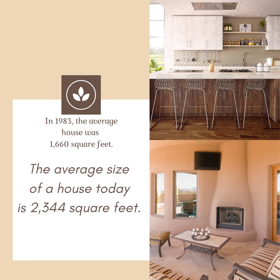 The average square foot of a home today is 2,344. In 1983, it was 1,660. 

#squarefoot #tinyhouse #bighome #homesize #realestate #realtor
 #houseexpert #ambiancerealty #themortgageguys #thehelpfulagent #realestate #homestyle #realtor #realestateteam #solanocounty