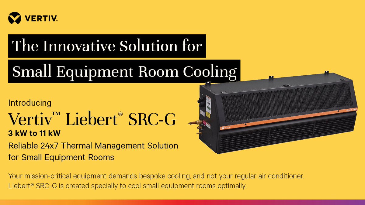 VertivAP's tweet photo. What if you can do more, with less? Cool your #edgeIT with the new Vertiv™ Liebert® SRC-G -- an innovative thermal management solution with zero indoor unit footprint designed to provide year-round uninterrupted cooling for small IT equipment rooms: https://t.co/beu2LN1F5a https://t.co/biYiccoVgD