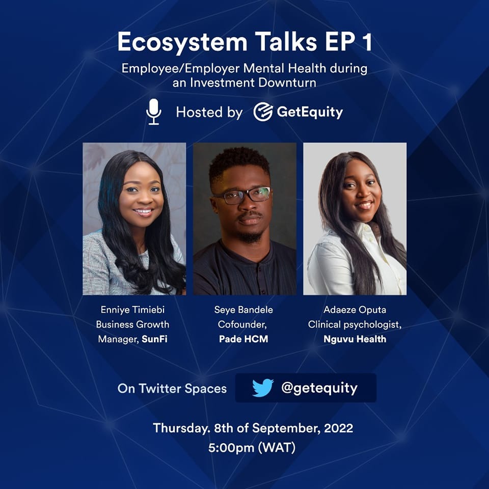 GetEquityKE's tweet photo. Salary slashes + slow raises + Japa movement + Inflation

Join us as we discuss all these and more on the 9th of September, 5 pm WAT at our first episode of Ecosystem Talks with Enniye Timiebi, Seye Bandele, and Adaeze Oputa.

Set your reminders here: https://t.co/uRysqbKHoW https://t.co/NrTLIJI4gI