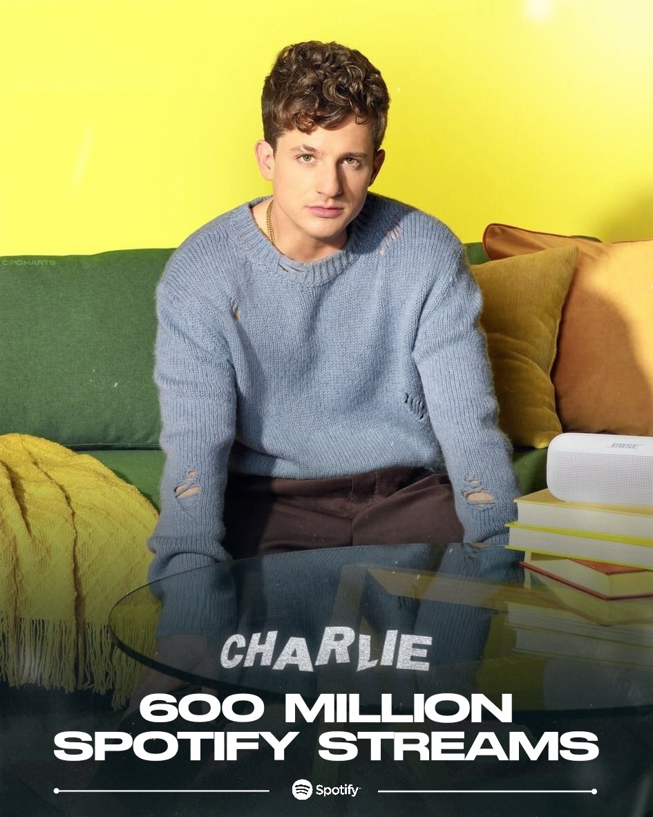 cpcharts's tweet photo. .@charlieputh's 3rd album "Charlie" has now surpassed 600 MILLION streams on Spotify, despite not being released yet. https://t.co/uibvrjeULC