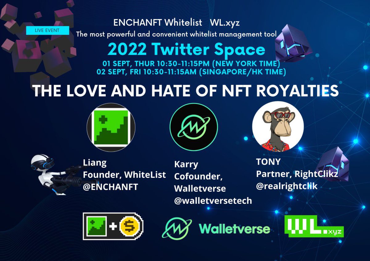 getus3r's tweet photo. EnchaNFT Weekly Space is coming!  We have invited Karry, Co-founder @walletversetech  @EnchaNFT  and @realrightclick to talk about NFT royalties, come and join👉 https://t.co/RTKi6yOYzC https://t.co/LPABuYCXek