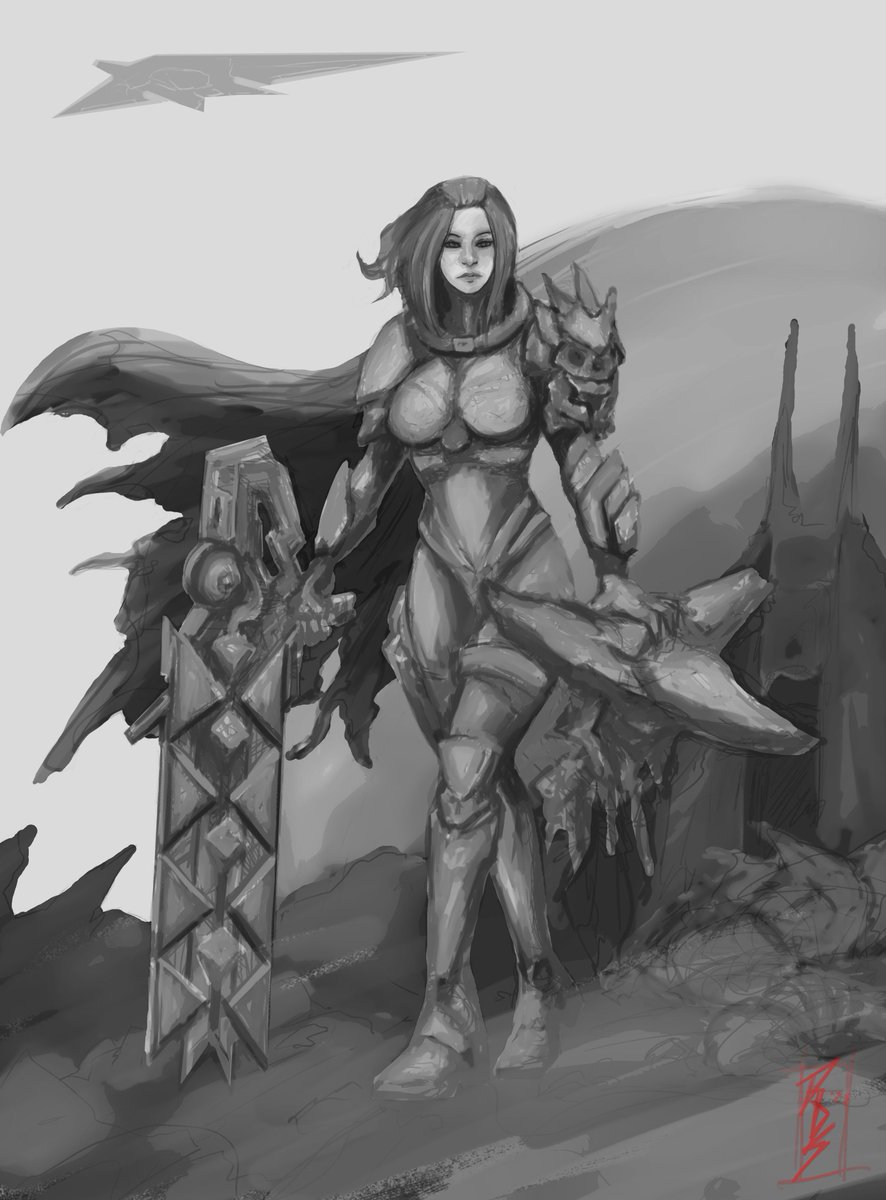 RedDragonArts's tweet photo. First art post on this new (non-spicy) account! Got back into Destiny 2 this week so it was on the brain. Here's my hunter kicking Hive butt somewhere. #destiny2art https://t.co/FvKsfuD1PA