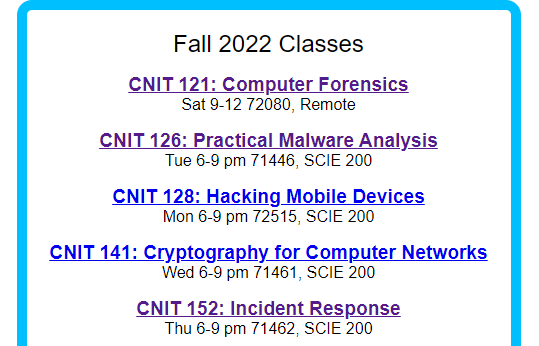 DfirDiva's tweet photo. Interested in free college Computer Forensics, Incident Response and Malware Analysis classes? Check out @sambowne's website.

#dfir 

 https://t.co/1otv1skUjm https://t.co/S8VxaSovDs