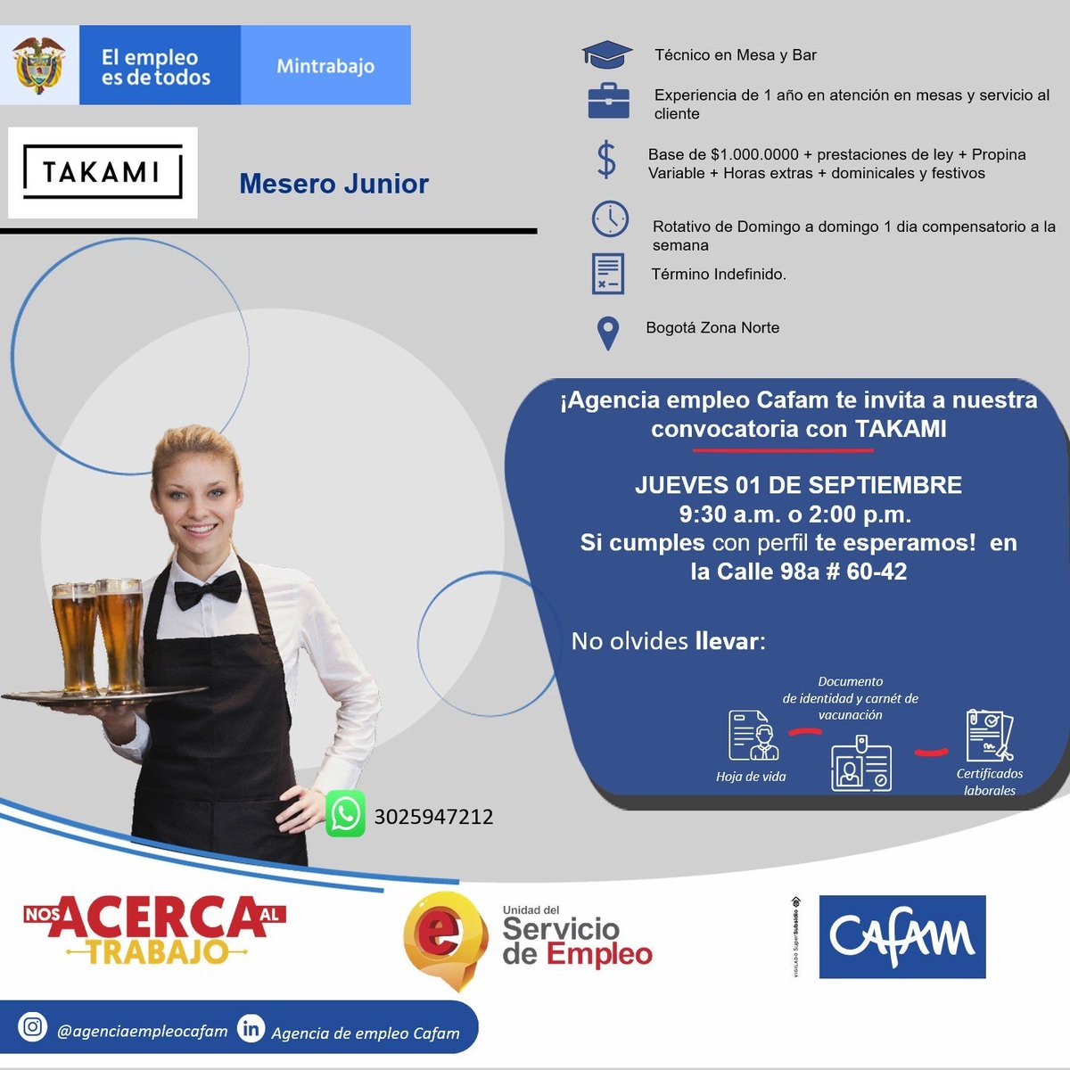 #PorElTrabajoQueSueñas | Queremos que hagas parte del equipo de trabajo de una gran empresa. Si cumples con los requisitos toma nota, ¡te esperamos! Si estas vacantes no corresponde a tu perfil comparte esta información con tus conocidos y amigos.
#TrabajoSíHay