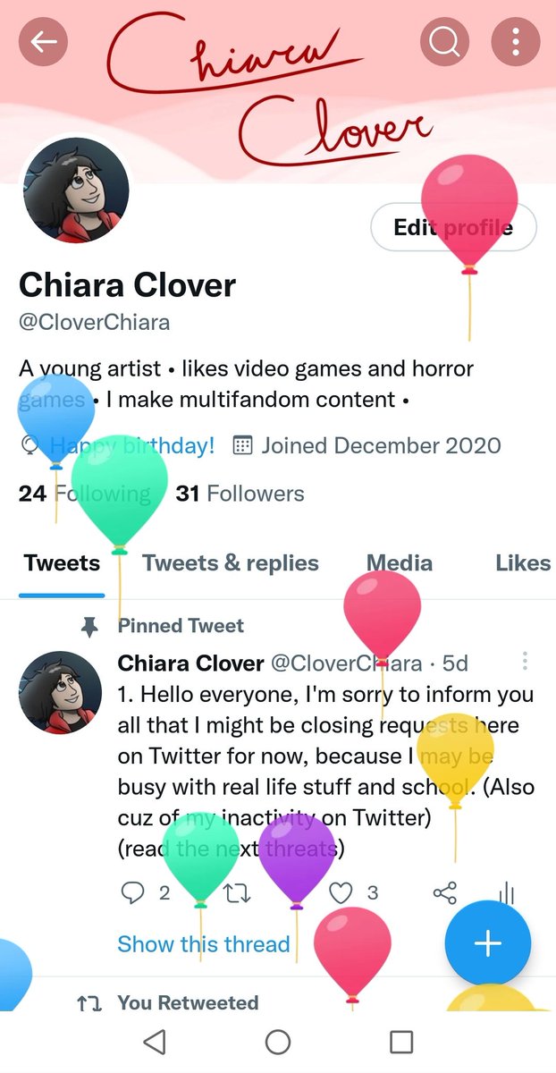 CloverChiara's tweet photo. It's my Birthday yay 🎉 https://t.co/vVQj9wCHy1