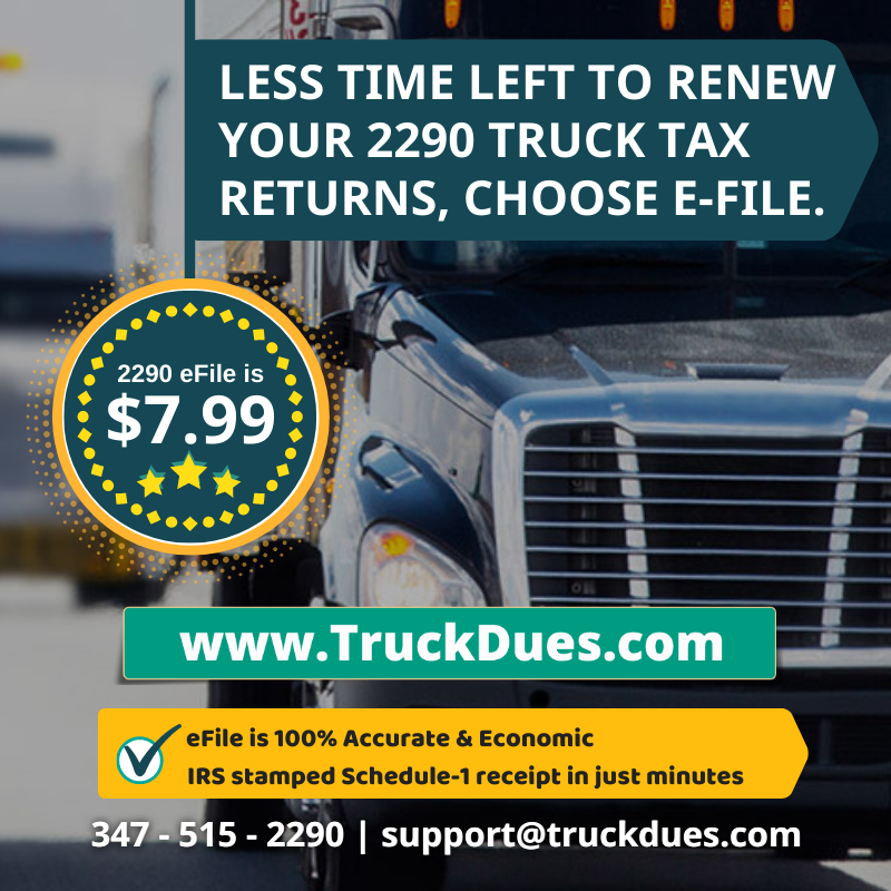 truckdues's tweet photo. #Truck Taxpayers it is last few minutes before the #2290Tax due date. Complete #2290taxes today and receive the IRS watermarked Schedule 1 receipt proof instantly. Electronic filing is simple, easy and fast; helps you to stay compliant. At @truckdues it is just $7.99. #Form2290 https://t.co/sh1r6IbTSU