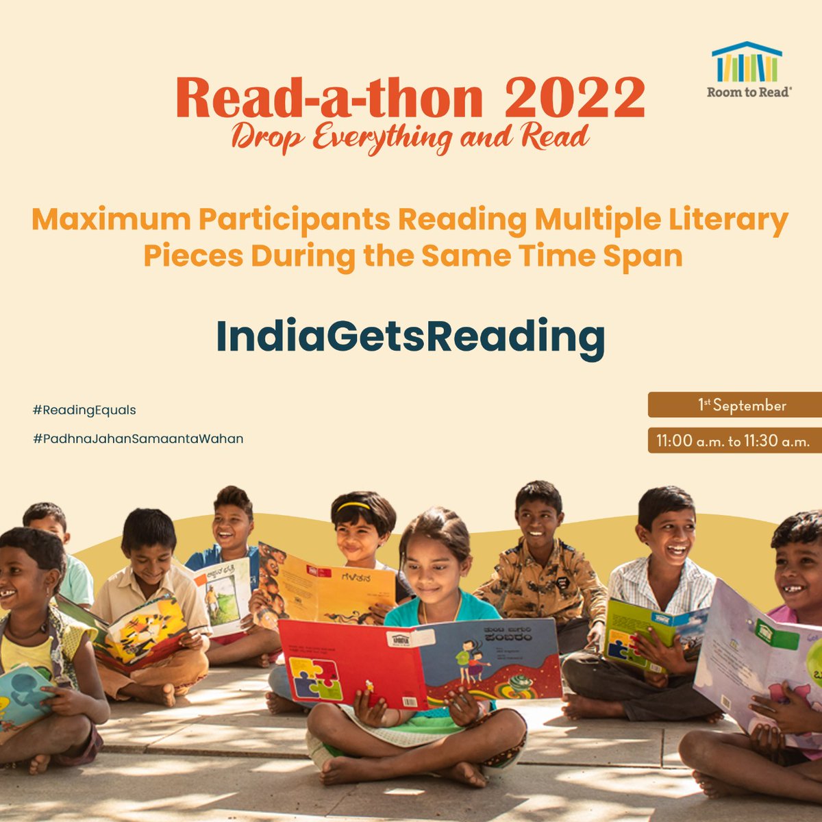 roomtoreadindia's tweet photo. Its Time for READ-A-THON !!!
11- 11:30 today ⏳⏳
#IndiaGetsReading #amitmahotsav #IndiaAt75 #readingcampaign #ReadingEquals https://t.co/m1AqDF7UvO