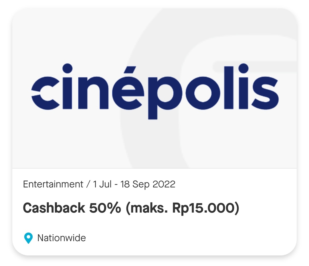 RacunBelanja's tweet photo. Promo bioskop dengan Gopay 🎞️

XXI
🗓️ 1 Sep-31 Okt 2022
Cashback 50%
Maks. Rp10.000
Min. transaksi Rp20.000

Cinepolis
🗓️ 1 Jul-18 Sep 2022
Cashback 50%
Maks. Rp15.000
Min. transaksi Rp30.000

CGV
🗓️ 22 Ags-21 Nov 2022
Cashback 50%
Maks. Rp7.000
Min. transaksi Rp10.000 https://t.co/0ovu459wSc