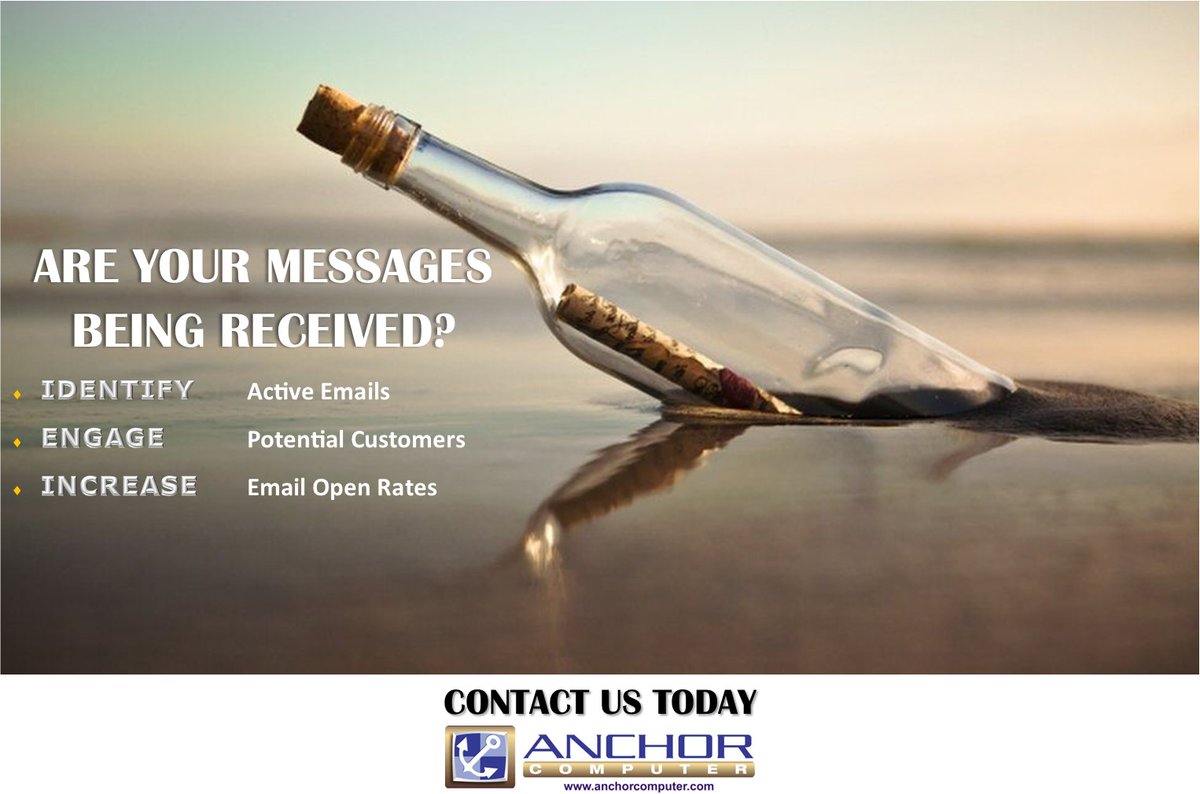AnchorComputer's tweet photo. Are your messages being received? @AnchorComputer can work with you for improved client engagement. marketing@anchorcomputer.com. (631) 293-6100  #email #emailhygiene #opens #clicks https://t.co/IQGfCReVak https://t.co/i6ZHARyaqI