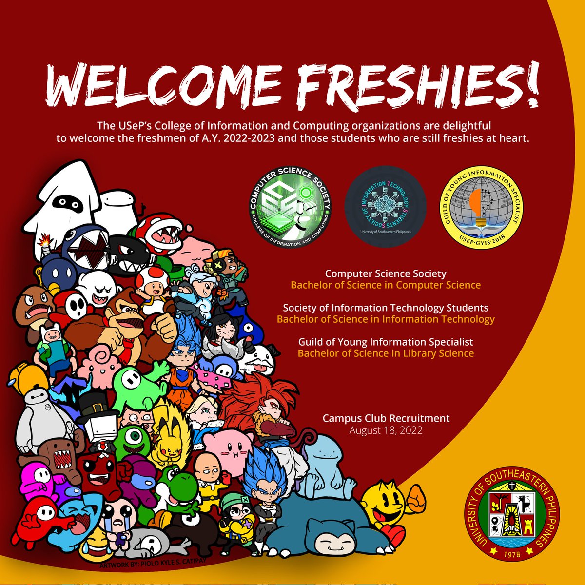CSS_USeP's tweet photo. [𝐂𝐀𝐌𝐏𝐔𝐒 𝐂𝐋𝐔𝐁 𝐑𝐄𝐂𝐑𝐔𝐈𝐓𝐌𝐄𝐍𝐓 𝐖𝐄𝐄𝐊]

The Computer Science Society (CSS) together with the Society and Information Technology Students (SITS) and Guild of Young Information Specialist (GYIS) held their Club Recruitment last August 18, 2022. https://t.co/rOxbKCTe6I