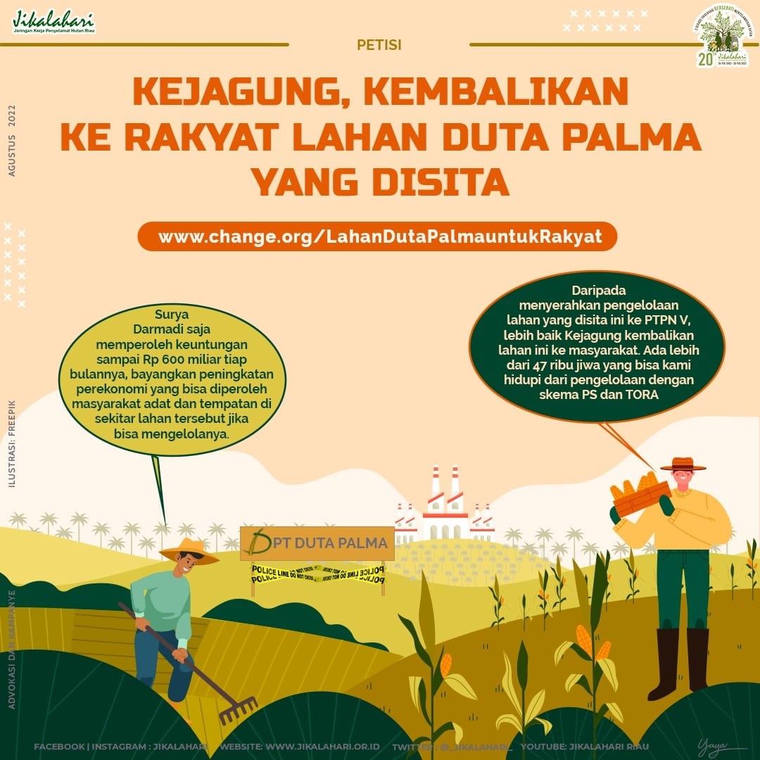 Surya Darmadi memperoleh keuntungan sebesar Rp 600 miliar tiap bulannya dari mengelola lahan seluas 37.095 hektar tanpa izin. 

Kejagung kembalikan ke Rakyat lahan Duta Palma yang Disita melalui link berikut:
change.org/LahanDutaPalma…

#kejagung
#suryadarmadi
#dutapalma
#78triliun