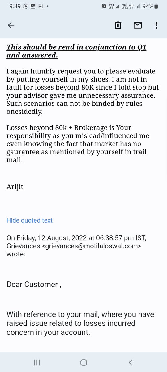 amaz08's tweet photo. @MrMotilalOswal Sir, Pl look into the questions which are raised. Your team is not answering on it and sending on scripted answers. 
Further no mention of brokerage amd interest payments on excess purchase. I would like to have your views. https://t.co/sV5QpvrT3Q