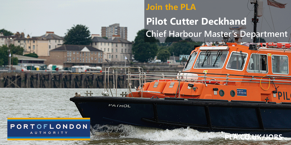 Join the PLA: We're recruiting a Pilot Cutter Deckhand to provide direct support to our pilotage service by transferring pilots safely to and from ships in the #PortofLondon hubs.la/Q01kyBtP0 #MaritimeCareers #MartimeJobs #London #Kent #Essex