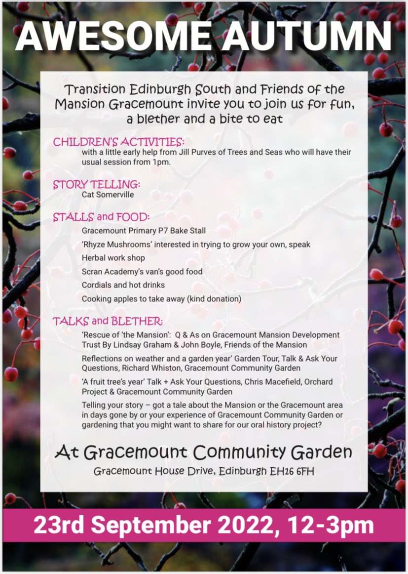 Gracemount Community Garden ‘Awesome Autumn’ event 🍂 (Friday 23rd September):