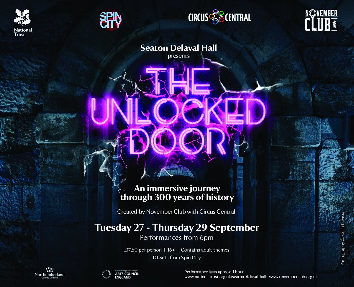 novo_theatre's tweet photo. Step into the unknown and travel through the secrets and spaces of 300 years of history @SeatonDelavalNT
Created by @November_Club @CircusCentral
DJ sets from #SpinCityCrew. 
Book via: https://t.co/r6bVvQ9Hyg
Funded by @ace_thenorth @N_landCouncil @CFTyneWearNland #hereforculture https://t.co/brb7lnGcFD