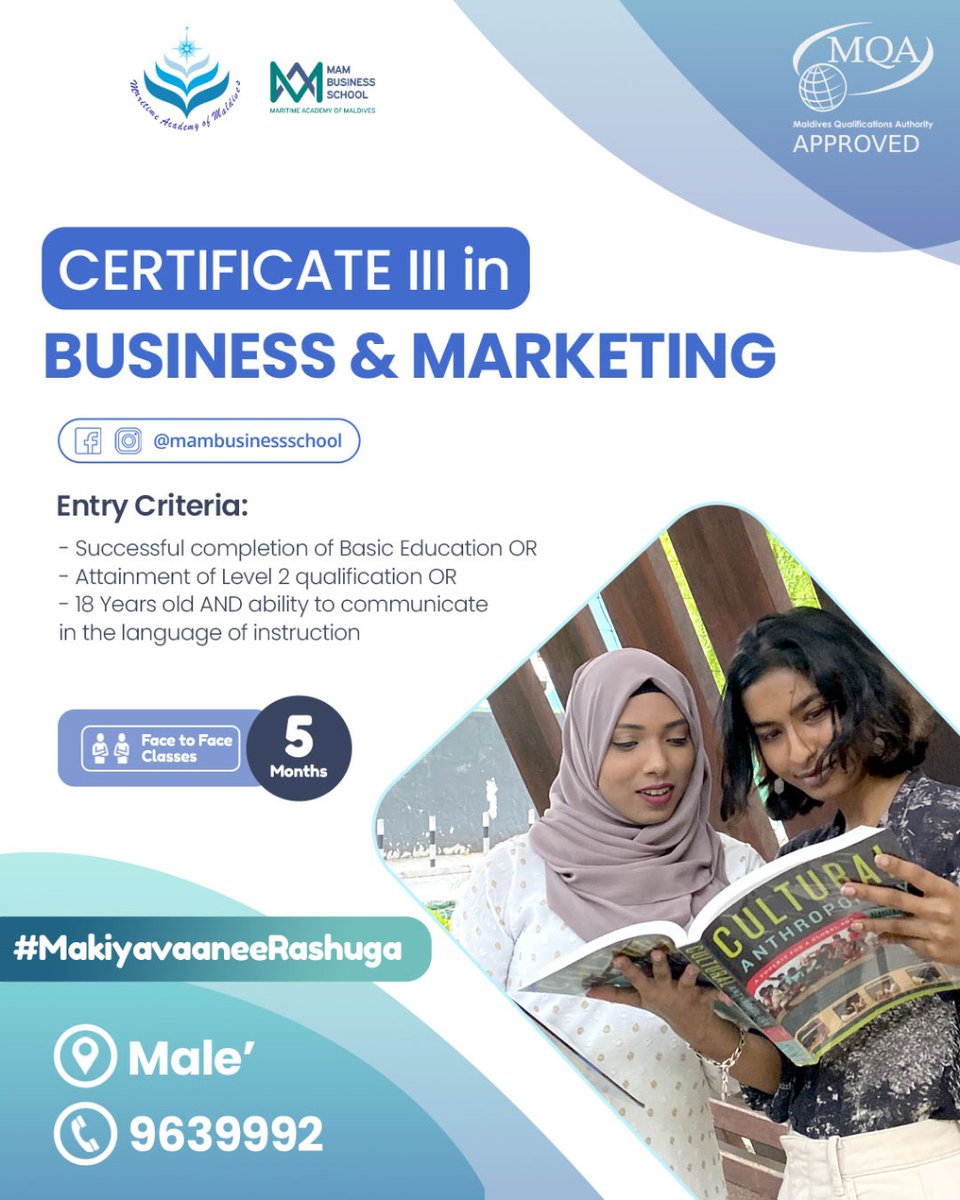 iite_bs's tweet image. Join our September Intake 2022 📚✏️ 
Special Discounts for the first 5 Seats.
Face to Face Classes in Male' and in Atolls !
Apply via the form below👇
forms.gle/yHZd4FCAP8BVEE…

#MakiyavaaneeRashuga #MAMBS #SeptemberIntake2022