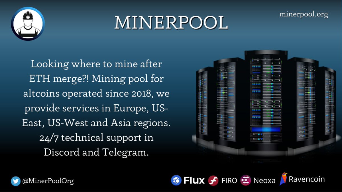 MinerPoolOrg's tweet photo. If you are looking for reliable mining pool, welcome to try https://t.co/lx5csXISJe Reliable servers, friendly community, active development!

#mining #Altcoins #Ravencoin #Flux #Firo #Neoxa https://t.co/9LhbpyOxgw