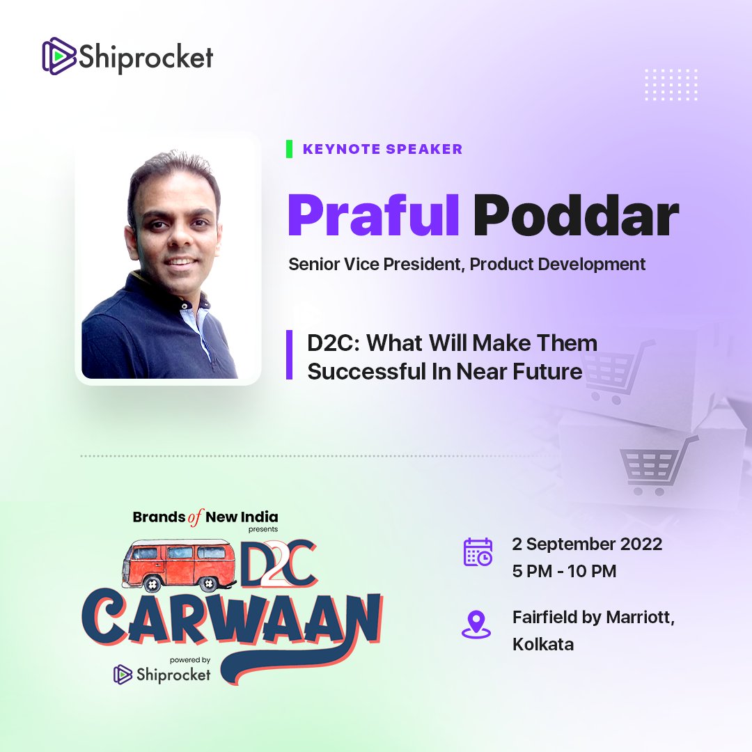 ShiprocketIndia's tweet photo. Nomoshkar Kolkata 🙏

Catch Mr. Praful Poddar, our SVP - Product Development at @YSBrandsOfIndia presents D2C Carwaan powered by @ShiprocketIndia .

He will be there tomorrow to deliver a keynote on D2C: What Will Make Them Successful In Near Future.

#brandsofnewindia #d2c https://t.co/xuyFYigaR6
