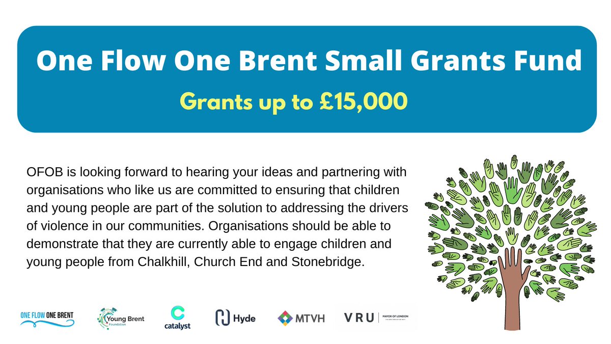 BrentYPF's tweet image. 📢 #OneFlowOneBrent Small Grants 

💰Grants up to £15,000

We want to hear from organisations that can engage children and young people from #Chalkhill #ChurchEnd &amp;amp; #Stonebridge

Apply now 👉youngbrentfoundation.org.uk/funding/one-fl…
