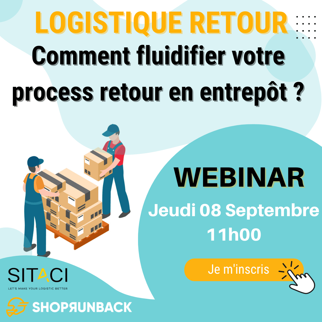 Shoprunback's tweet photo. On Thursday, September 8th, experts from @Shoprunback and @Sitaci_WMS will get together to discuss the most effective and time-saving methods for handling product returns.👌🏼
👉🏼 Register now: https://t.co/7l7iN5OtC4
 #webinar #logistique #retour https://t.co/3tO0NyT9hm