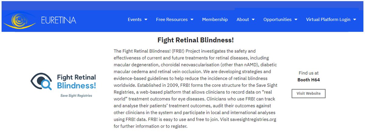 FRB_Research's tweet photo. Attending the #EURETINA2022 conference? Be sure to stop by the #FightRetinalBlindness booth to find out more about the project and how you can join. https://t.co/LDSfKWOkFO