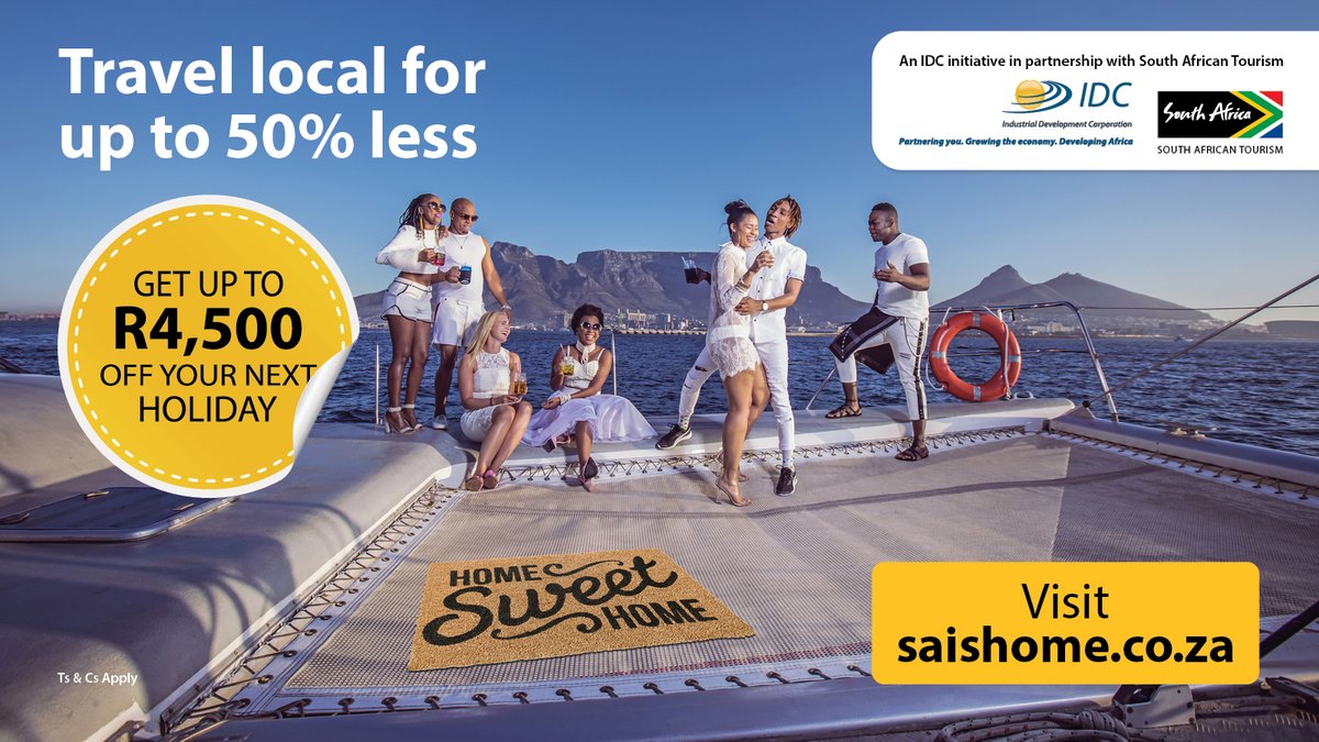 Shed the winter blues &amp; explore our beautiful country with IDC's Home Sweet Home travel promotion. Travel anywhere in SA at a discounted rate of up to 50%. Register now: bit.ly/3TrpUfZ

Promo ends 6 Sept 2022. saishome.co.za
*Ts &amp; Cs apply. #TravelWithSAisHome